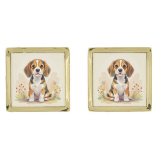 Cute Black Tan & White Tricolor Beagle Puppy Cufflinks