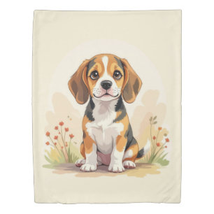 Cute Black Tan & White Tricolor Beagle Puppy Duvet Cover