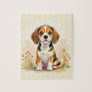Cute Black Tan & White Tricolor Beagle Puppy Jigsaw Puzzle