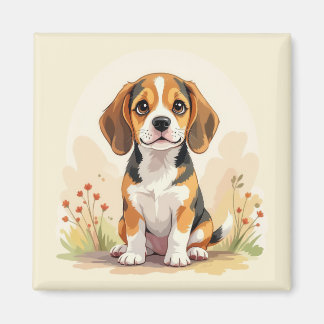 Cute Black Tan & White Tricolor Beagle Puppy Magnet