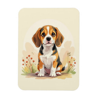 Cute Black Tan & White Tricolor Beagle Puppy Magnet