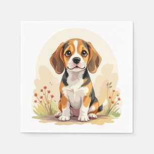 Cute Black Tan & White Tricolor Beagle Puppy Napkins