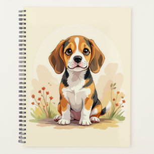 Cute Black Tan & White Tricolor Beagle Puppy Planner