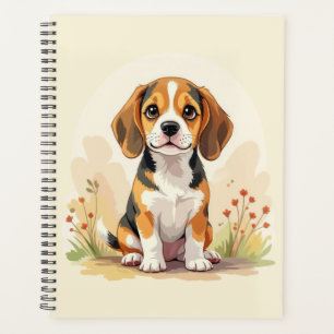 Cute Black Tan & White Tricolor Beagle Puppy Planner