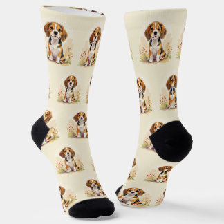 Cute Black Tan & White Tricolor Beagle Puppy Socks