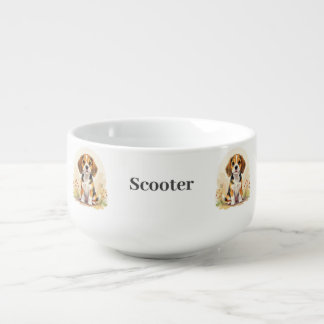Cute Black Tan & White Tricolor Beagle Puppy Soup Mug