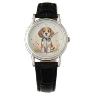 Cute Black Tan & White Tricolor Beagle Puppy Watch