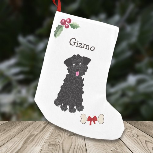 Cute Black Teacup Poodle Dog Monogram Small Christmas Stocking