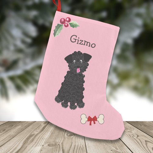 Cute Black Teacup Poodle Monogram Pink Small Christmas Stocking