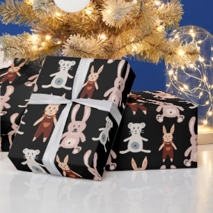 Cute Black Teddy Bear Cat Toy Pattern Wrapping Paper
