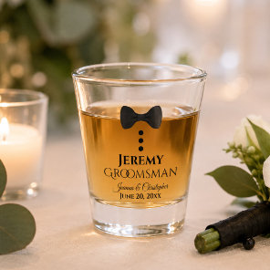Cute Black Tie Tuxedo Groomsman Wedding Shot Glass