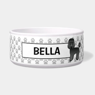 Cute Black Toy Poodle With Dog's Own Name Bowl
