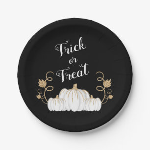 Cute Black Trick Or Treat Pumpkin Halloween Paper Plates