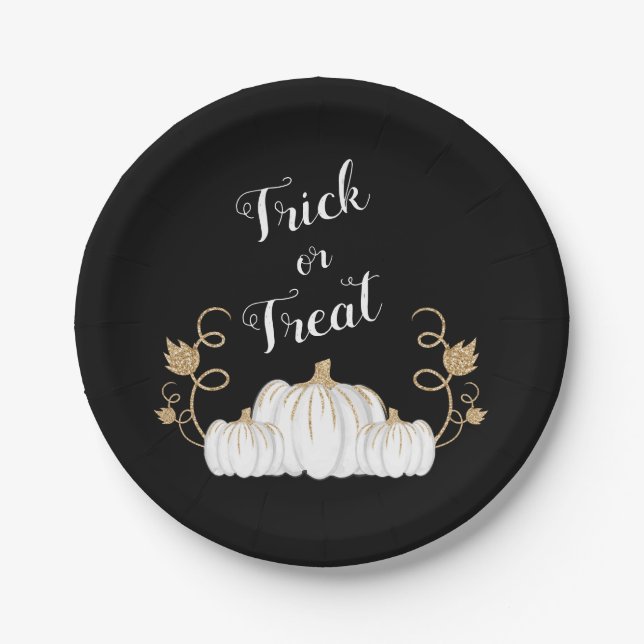 Cute Black Trick Or Treat Pumpkin Halloween  Paper Plates (Front)