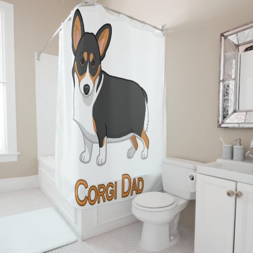 Cute Black Tricolor Pembroke Corgi Dad Dog Lovers Shower Curtain