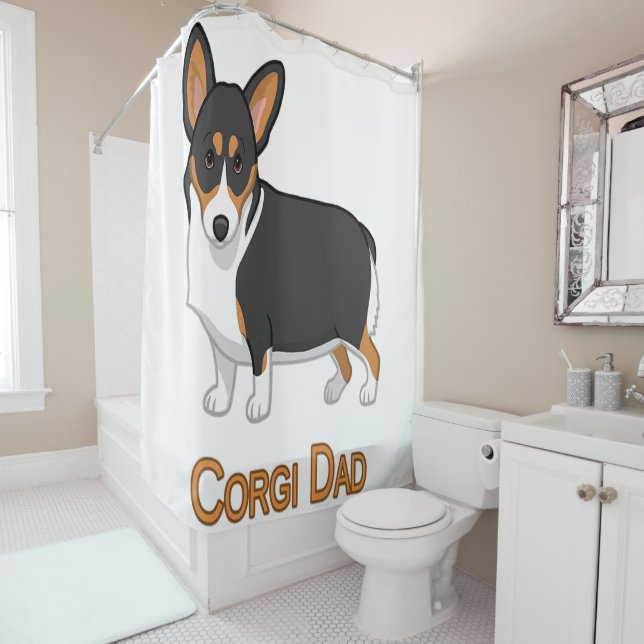 Cute Black Tricolor Pembroke Corgi Dad Dog Lovers Shower Curtain (In Situ)