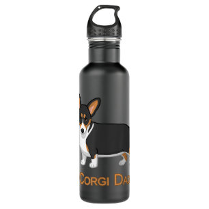 Cute Black Tricolor Pembroke Corgi Dad Dog Lovers Stainless Steel Water Bottle