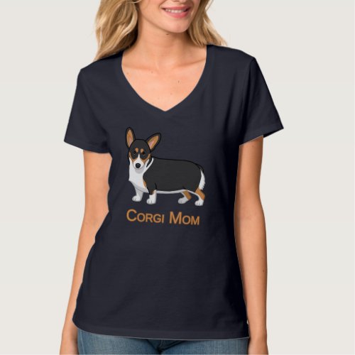 Cute Black Tricolor Pembroke Corgi Mom Dog Lover T_Shirt
