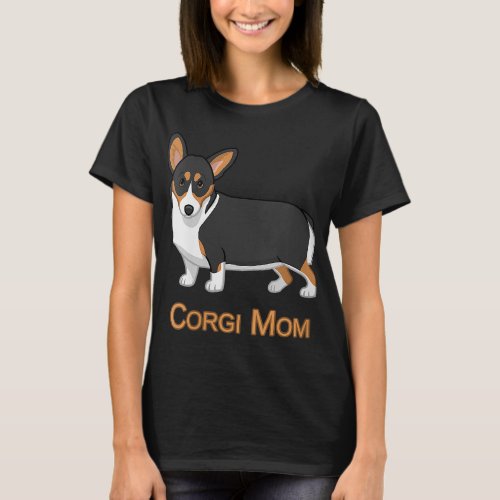 Cute Black Tricolor Pembroke Welsh Corgi Mom Dog L T_Shirt