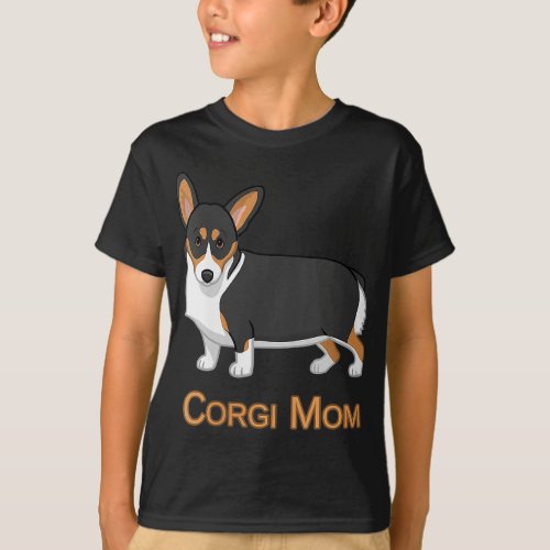 Cute Black Tricolor Pembroke Welsh Corgi Mom Dog L T_Shirt