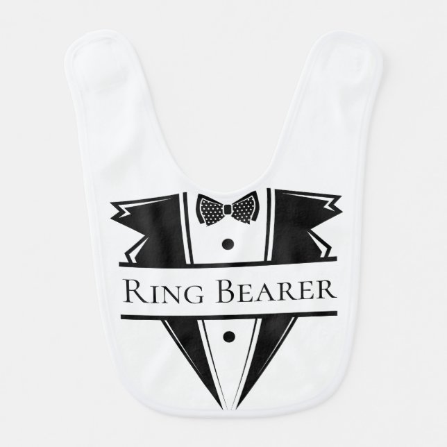 Cute Black Tuxedo Ring Bear Wedding Party  Baby Bib (Front)