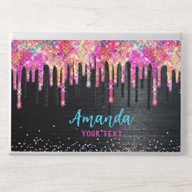 Cute black unicorn glitter birthday monogram HP laptop skin (Front)