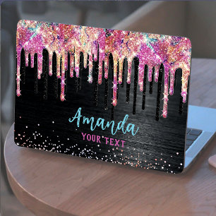 Cute black unicorn glitter birthday monogram HP laptop skin