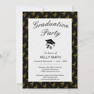 Cute black vintage gold eagle graduation party invitation