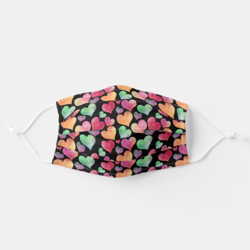 Cute Black Watercolor Colorful Heart Pattern Adult Cloth Face Mask