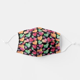 Cute Black Watercolor Colorful Heart Pattern Cloth Face Mask
