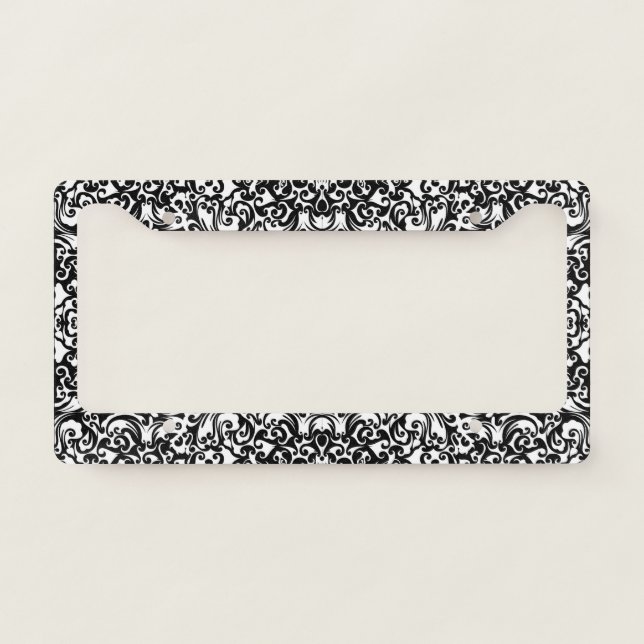 Cute black white abstract background design license plate frame (Front)