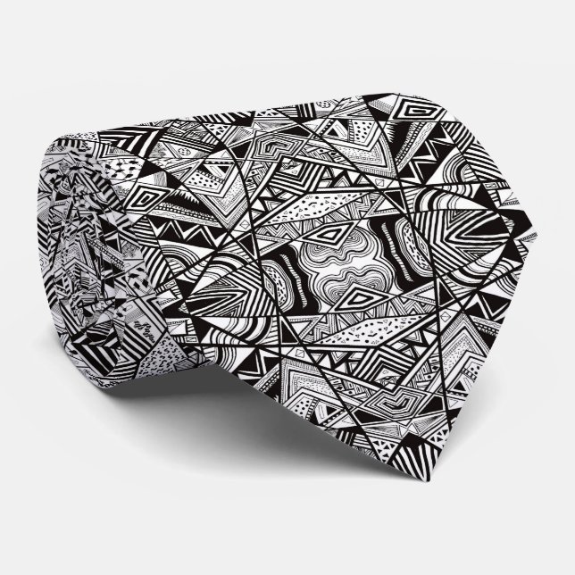 Cute black white abstract drawing patterns neck tie (Rolled)