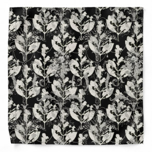 Cute black white abstract leaves patterns bandana