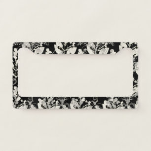 Cute black white abstract leaves patterns license plate frame