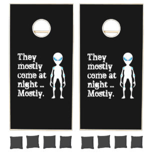Cute black white alien quote cornhole set