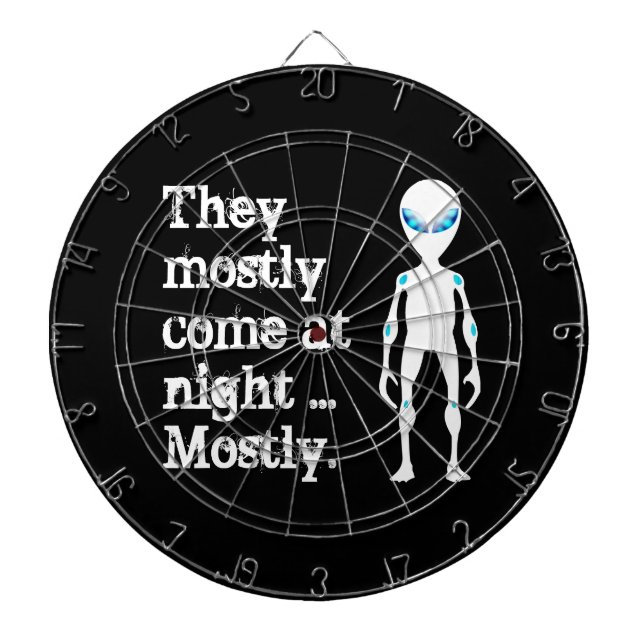 Cute black white alien quote dart board (Front)