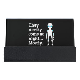 Cute black white alien quote desk business card holder
