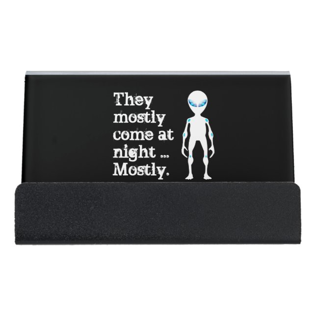 Cute black white alien quote desk business card holder (Front)