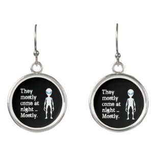 Cute black white alien quote earrings