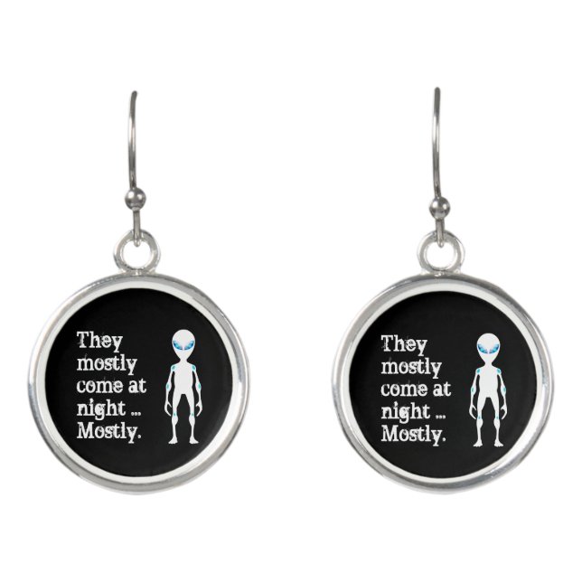 Cute black white alien quote earrings (Front)