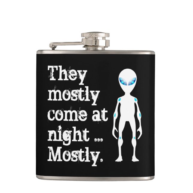 Cute black white alien quote flask (Front)