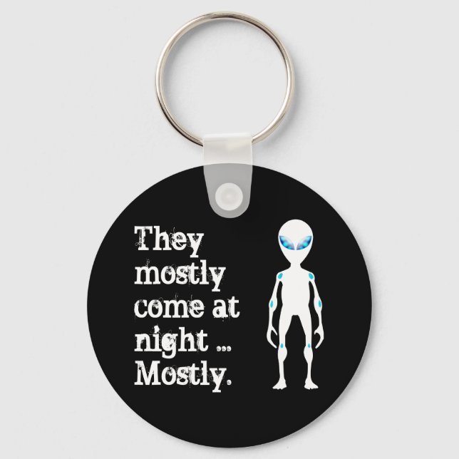 Cute black white alien quote keychain (Front)