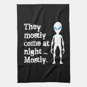 Cute black white alien quote kitchen towel