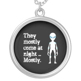 Cute black white alien quote silver plated necklace