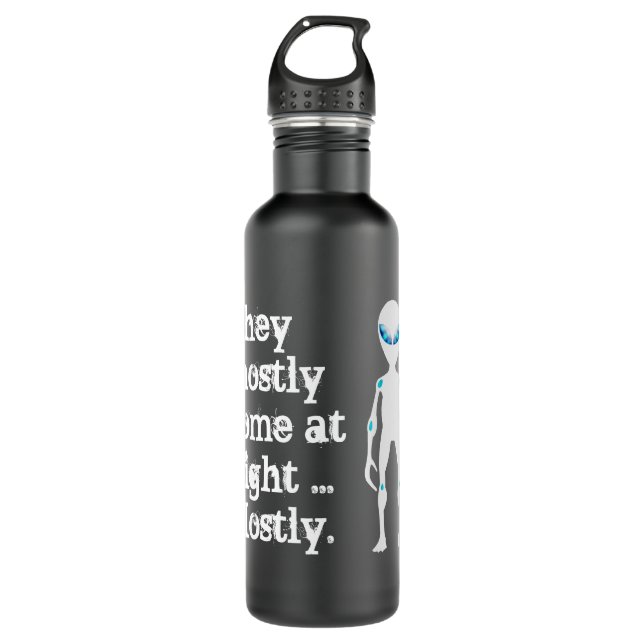 Cute black white alien quote stainless steel water bottle (Front)