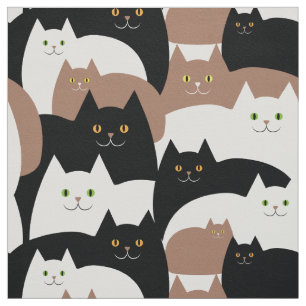 Cute Black, White and Brown Kitty Cat Pattern Fabric