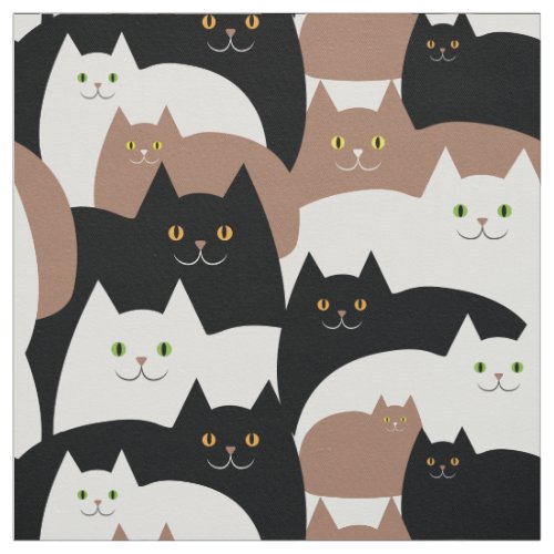 Cute Black White and Brown Kitty Cat Pattern Fabric