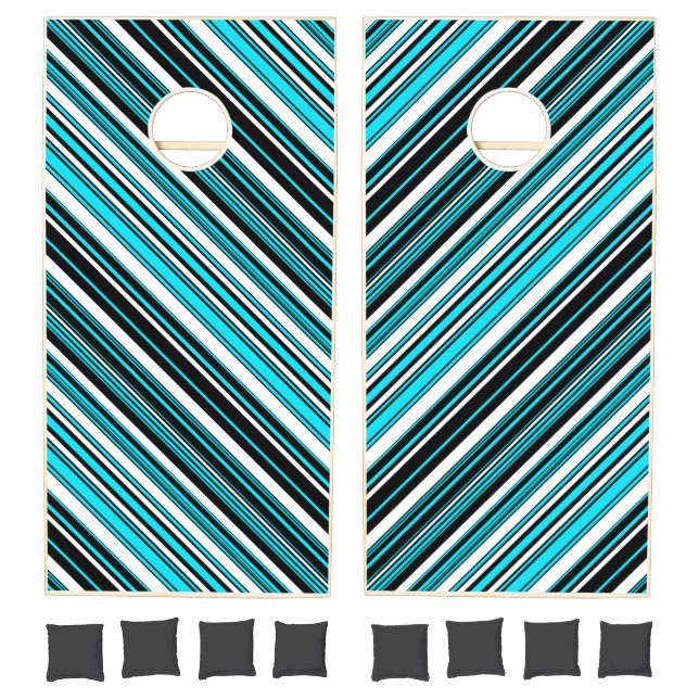 Cute black white aqua stripes Case-Mate iPhone cas Cornhole Set (Set)