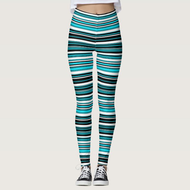 Cute black white aqua stripes Case-Mate iPhone cas Leggings (Front)