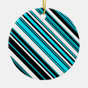 Cute black white aqua stripes ceramic ornament